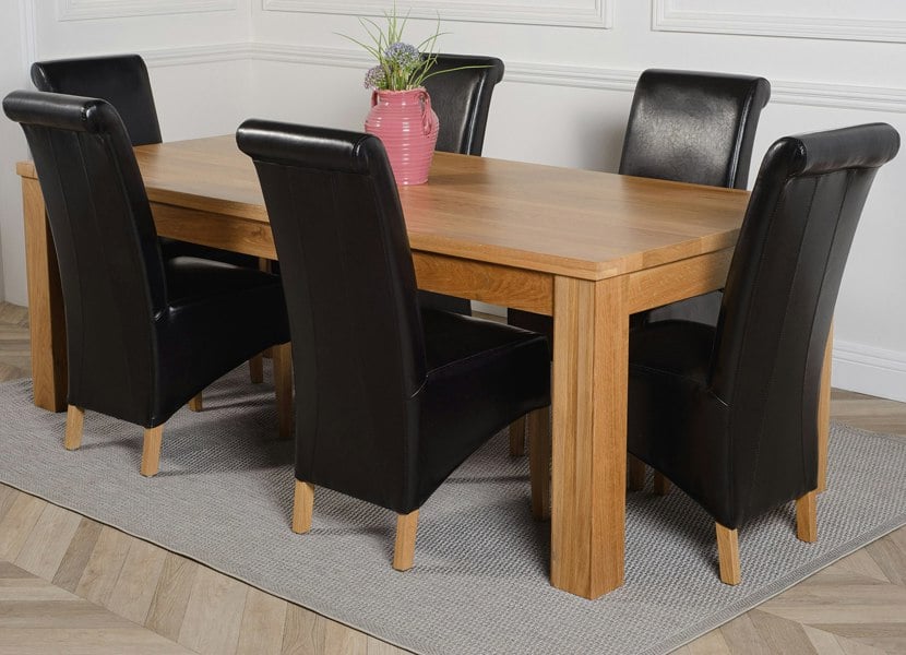 That's Furniture Dakota Extra Large Oak Dining Table with Montana Leather Chairs