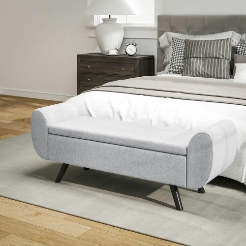 Wyld Haus Nesama Linen Light Grey Storage Bench With Armrest