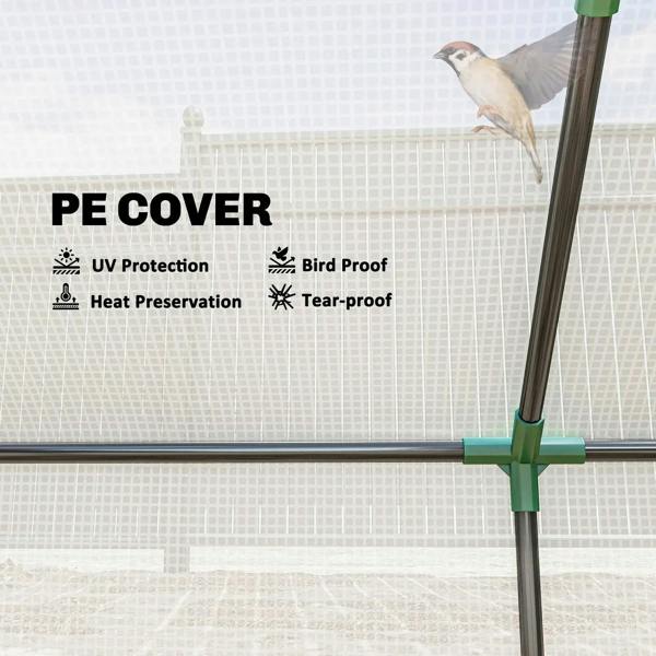 White PE mesh greenhouse cover with green tie clip for secure attachment