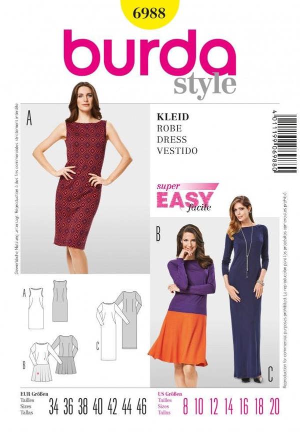 Burda Sewing Pattern 6988 Dresses For Women, Sizes: 8-20 - Easy