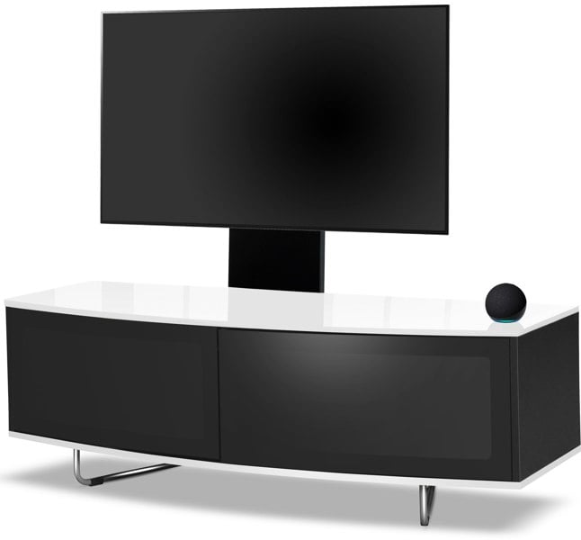 Centurion Supports Caru Black White Beam-Thru Remote Friendly Super-Contemporary D Shape Design 32"-65" LED/OLED/LCD TV Cabinet with Mounting Arm