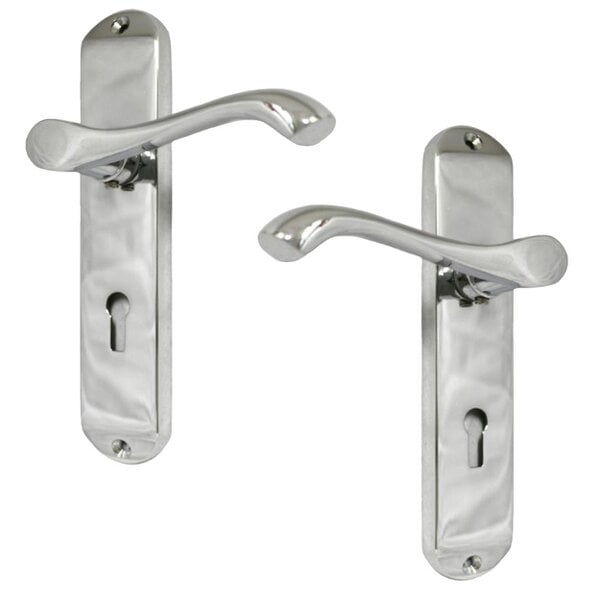EDH Door Hardware Cadenza Victorian Scroll Door Handles Polished Chrome – Lever Latch, Bathroom Lock & 3 Lever Lock Sets
