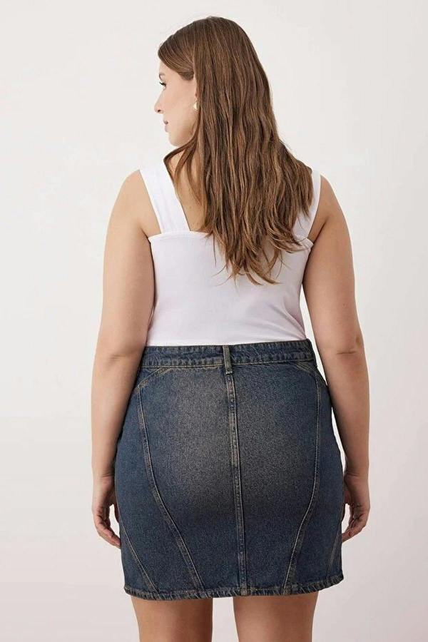 WOVCOR 100% Cotton Non-Stretch Mini Denim Skirt with Stitching Detail
