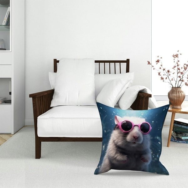 Warren Reed Splashart Doormouse With Pink Glasses Floor Cushion