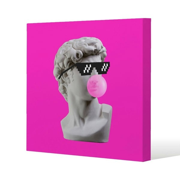 Benjamin Tate Design Plaster statue,  David's head in pixel glasses Slim Style Canvas Print  30x30cm , 15mm Slim Real wood.