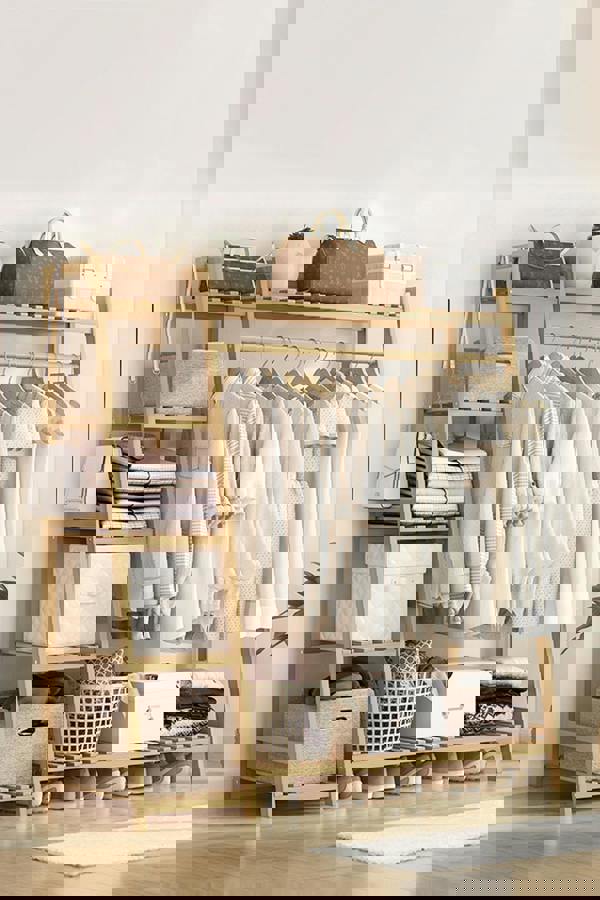 Living and Home Bamboo Clothing Garment Rack 7 Tier Storage Shelf Coat Clothes Hanging Rack - Natural