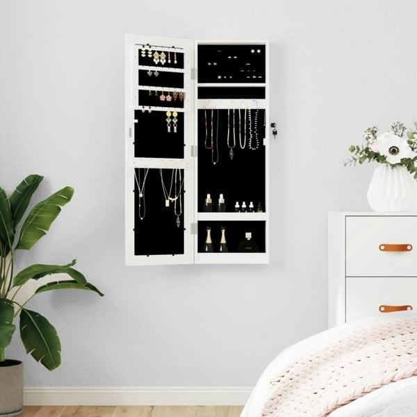 Berkfield Mirror Jewellery Cabinet Wall Mounted White 30x8.5x90 cm