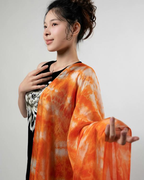 Orange Shibori Silk Scarf – Hand-Dyed Mulberry Silk, Beach & Pool Wrap