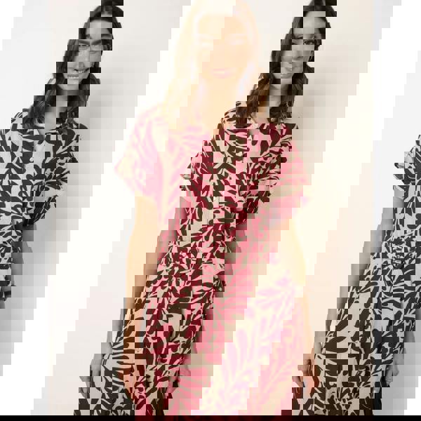 Blue Vanilla Tropical Leaf Print Belted Shirt Dress