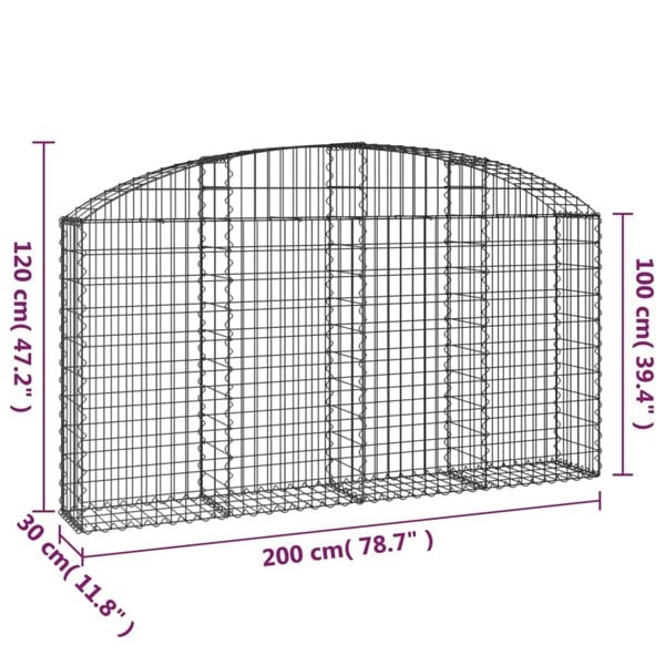 Berkfield Arched Gabion Basket 200x30x100/120 cm Galvanised Iron