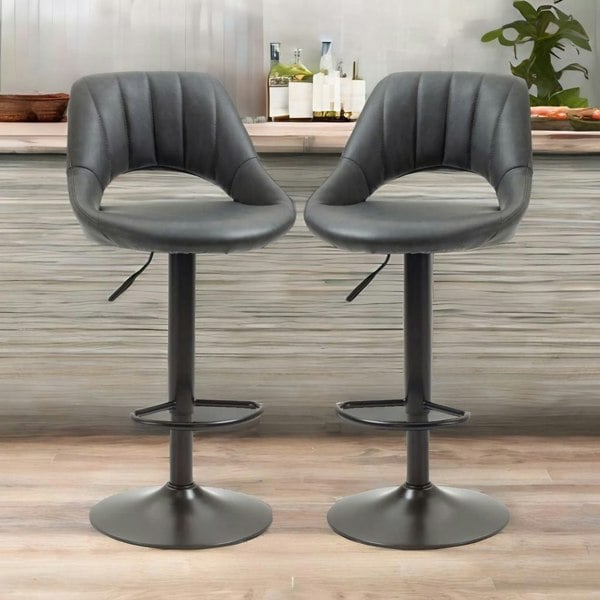 Rafaelo Mobilia 2PC Height Adjustable 360 PU Leather Swivel Bar Stools Set Black
