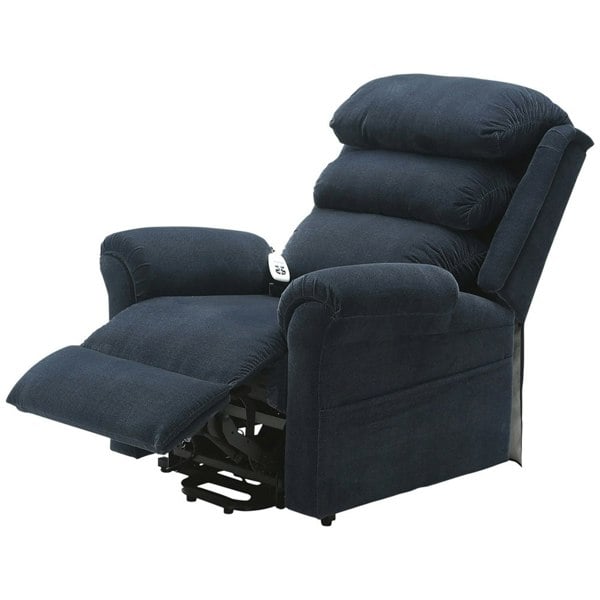 Dual Motor Rise and Recline Armchair - Waterfall Pillow - Blue Chenille Fabric Loops