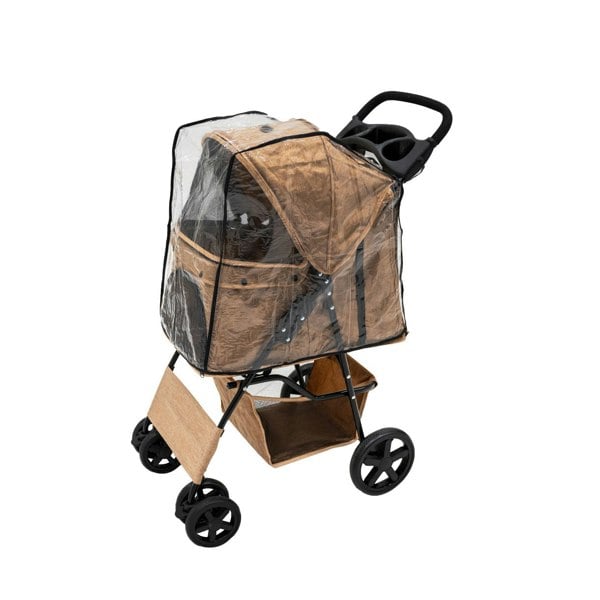 Monstershop Pet Stroller with Rain Cover – Woven Beige