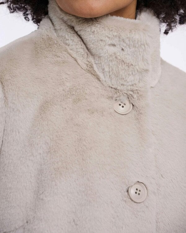 Rino & Pelle Nonna Womens Single Breasted Faux Fur Coat - Birch
