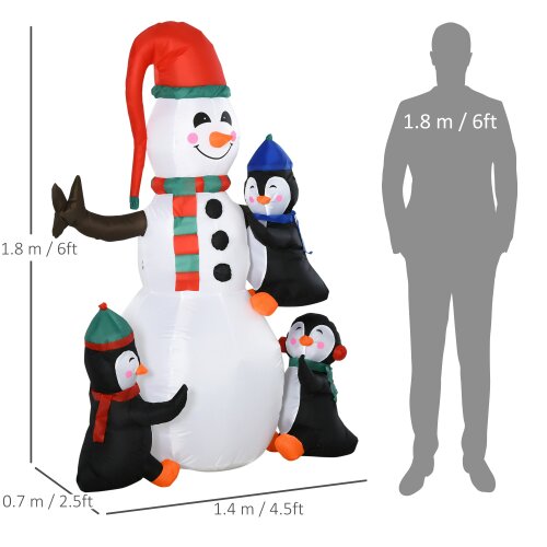 HOMCOM Inflatable Three Cute Penguins Building Snowman Christmas Lighted 6ft