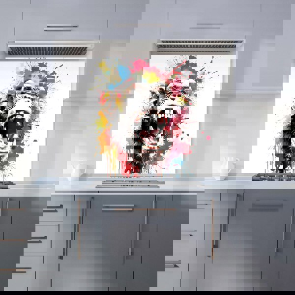 Warren Reed - Designer Coloured Splashart Crazy Monkey Face Kitchen Splashback