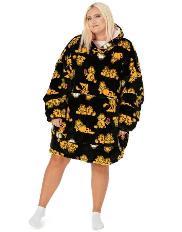 Garfield Mens Black Character AOP Blanket Hoodie (One Size)