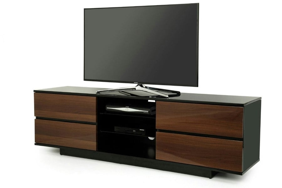 Centurion Supports Avitus Gloss Black with 4-Walnut Drawers and 3-Shelf 32"-65" LED/LCD/Plasma TV Stand