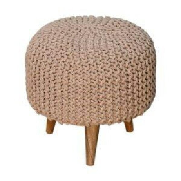 Wyld Haus Mantua Beige Woven Round Footstool