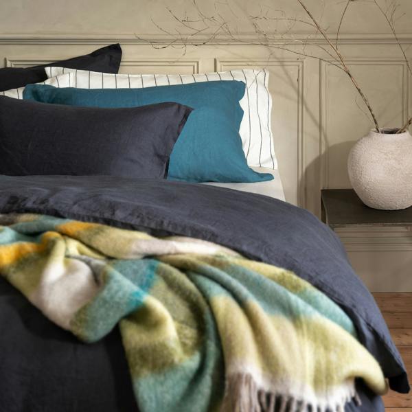 Midnight Grey French Linen 40cm Deep Fitted Sheets in a styled bedroom 3 | Soak and Sleep