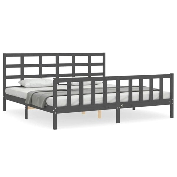 Berkfield Bed Frame with Headboard Grey 200x200 cm Solid Wood