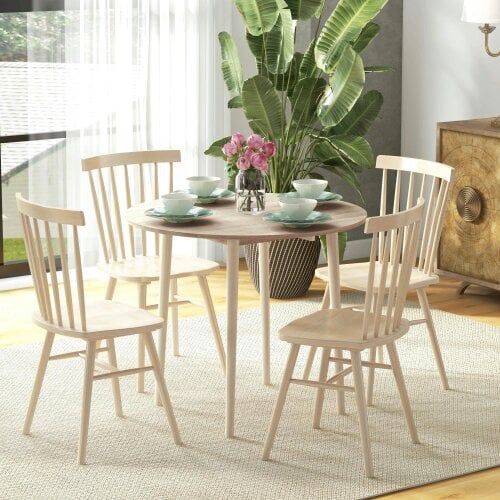 Wyld Haus Levadifi Solid Wood Natural Round Folding Dining Table Seating 4 With TaFauxred Legs