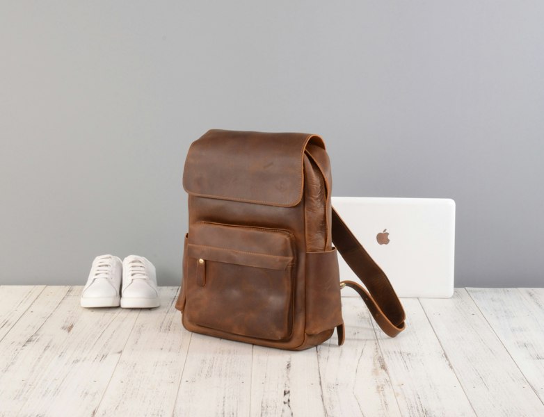 Touribag Vintage Look Leather Backpack - Brown