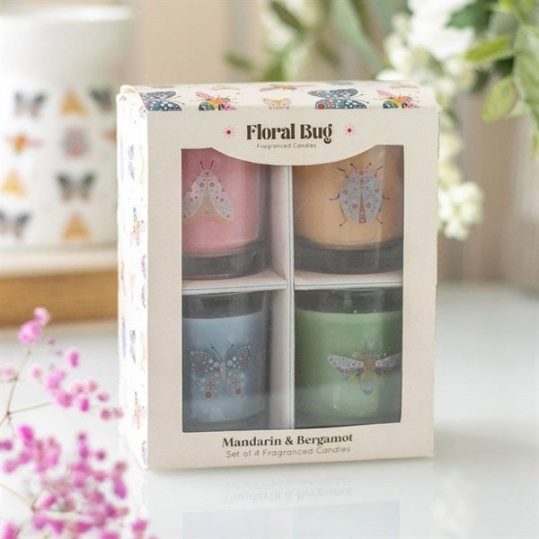 Serano Set of 4 Floral Bug Mandarin & Bergamot Candles
