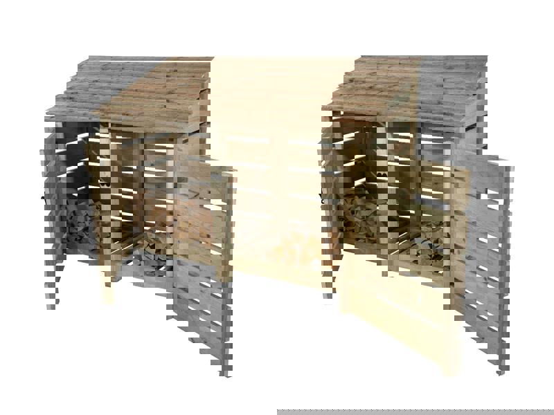 Arbor Garden Solutions Slatted Wooden Log Store with Doors W-187cm, H-126cm or 180cm, D-88cm