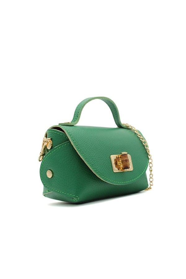 Pluspup Genuine Italian Leather Crossbody Bag with Chain Strap and Twist Lock Closure