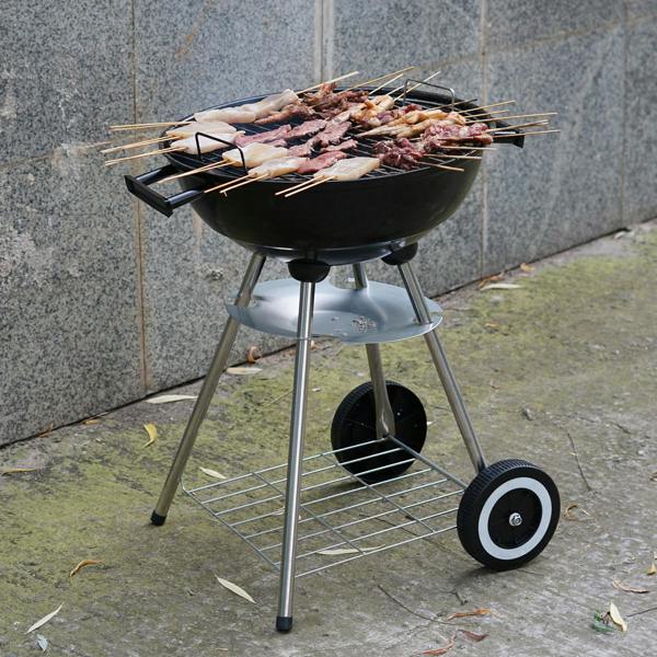Gr8 Garden 18" Portable Kettle Charcoal BBQ Grill with Cover, Wheels & Utensils Stand
