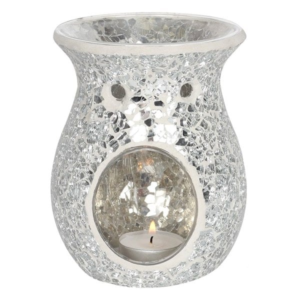 Serano Large Silver Crackle Oil Burner and Wax Warmer