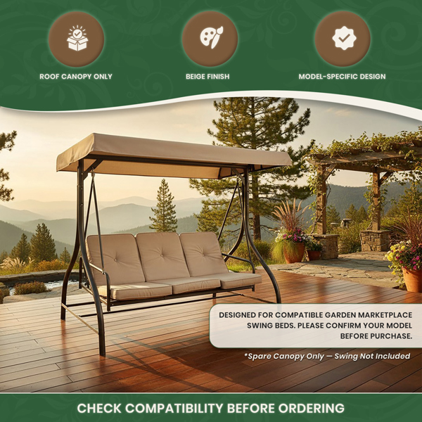 Spare Roof Canopy for 3 Seater Swing Seat Hammock Bed (Swing Seat Not Included)