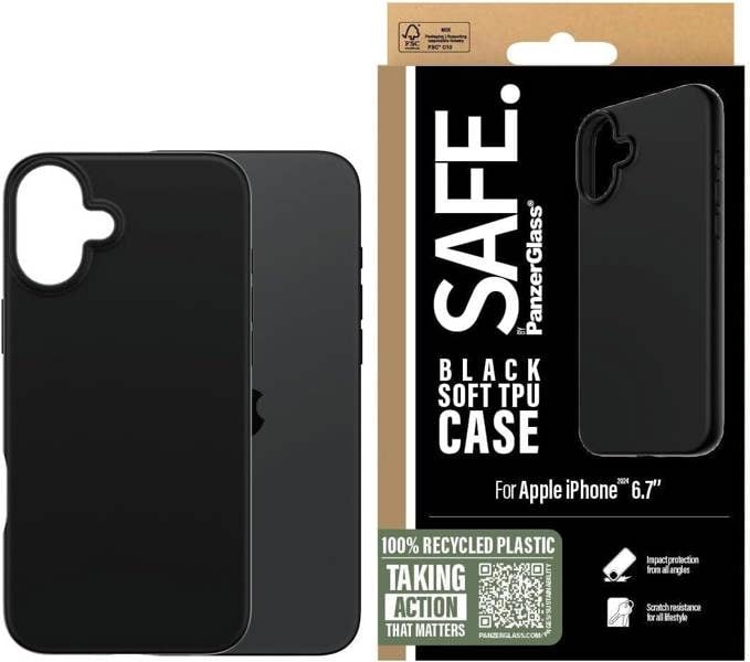 PanzerGlass Panzer Glass Safe Soft TPU Case for iPhone 16 Plus 6.7" Black - SAFE95902