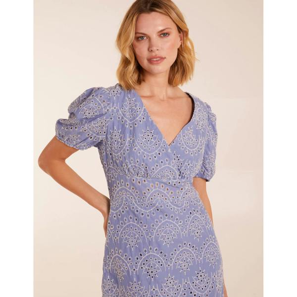 Blue Vanilla Broderie Anglaise Puff Sleeve Midi Dress