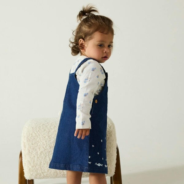 Mini Cuddles Floral Pinny with Top (Blue & White)
