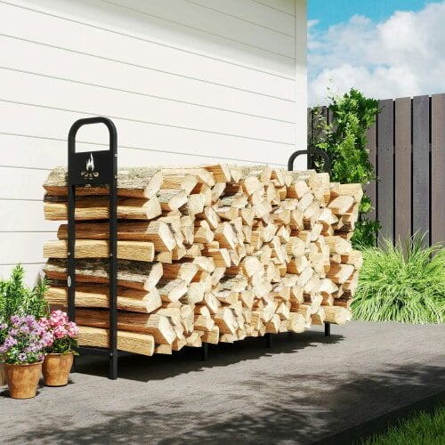 Bobobiy 6.5 FT Steel Firewood Log Rack with 300 kg Capacity, Heavy Duty Fireplace Wood Storage Shelf, Black