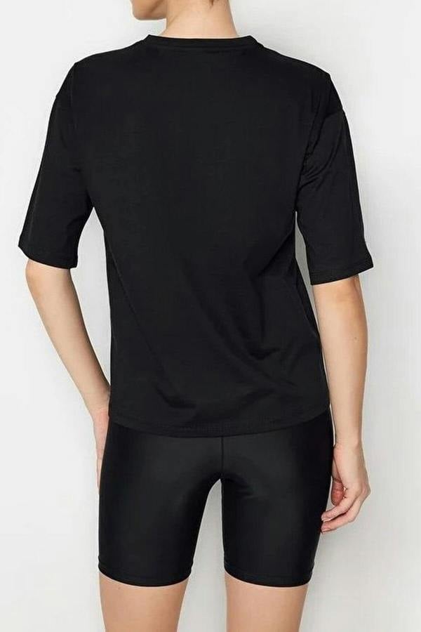WOVCOR 100% Cotton Stone Detail Crew Neck Knitted T-Shirt