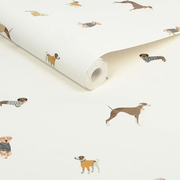 Joules Harbour Dogs Wallpaper - Creme - 10m