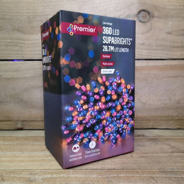 Samuel Alexander 360 LED 28.7m Premier SupaBrights Indoor Outdoor Christmas Multi Function Mains Operated String Lights with Timer in Rainbow