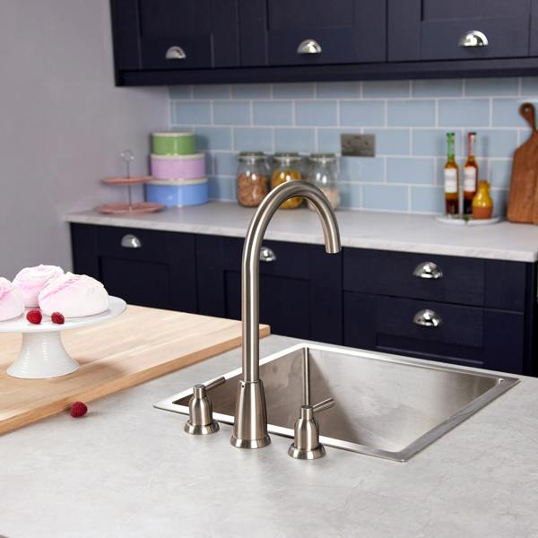 Flode Narvik | Dual Lever 3 Hole Kitchen Tap | Pewter Finish