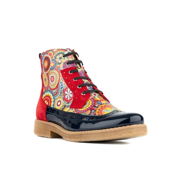 Embassy London Hatter - Red Navy - Women's leather ankle boot with laces and zip