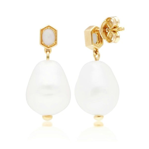 270E030801925 Modern Baroque Pearl & Opal Drop Earrings in Gold Plated Silver 3