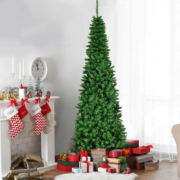 4ft to 8ft Green Pencil Pre-Lit Artificial Christmas Trees with Metal Stand image 9