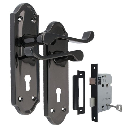 EDH Door Hardware Askworth Black Nickel Internal Lock Door Handle Set + 3 Lever MORTICE SASH Lock