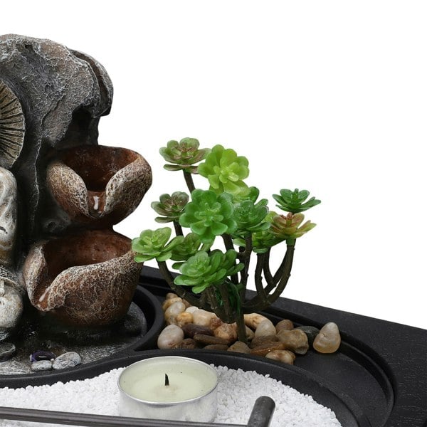 Buddha Zen Tabletop Fountain with LED Light, Tealight Holder and Succulent Fountains & Waterfalls Living and Home