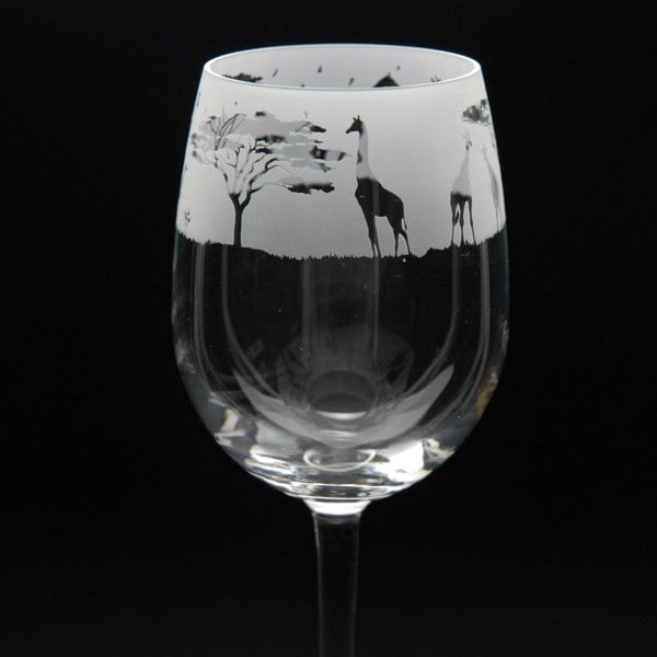Glyptic Glass Art Giraffe Crystal Wine Glass - Hand Etched/Engraved Gift