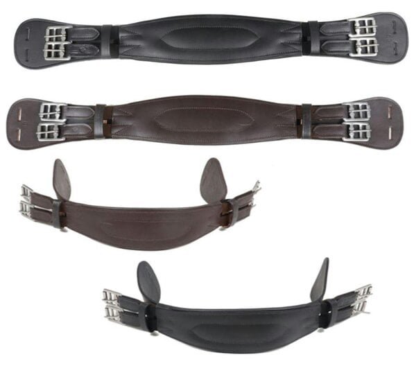 eQuitack Padded Leather Short Dressage Girth With Roller Buckles Black