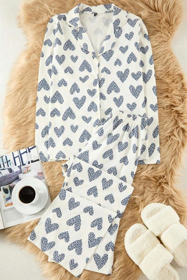 WOVCOR 2-Piece Cotton Leopard Heart Knit Pajama Set