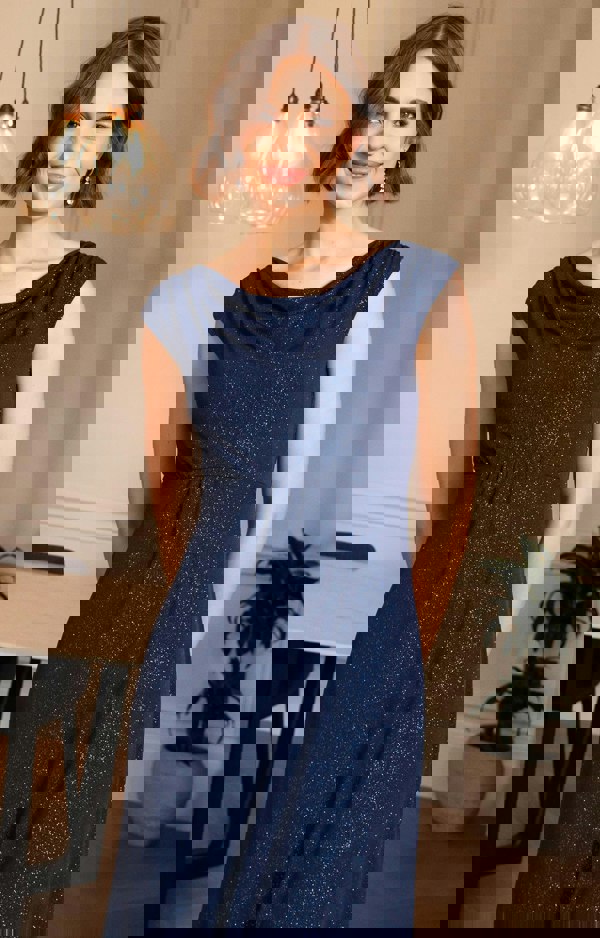 Alie Street London Cruise Cowl Neck Maxi Dress (Glitter Blue)